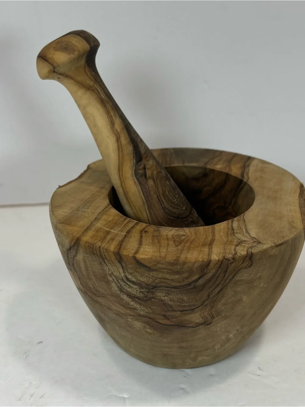 Vintage Wooden Mortar and Pestle Kitchen Tool Decor Farmhouse Natural Wood 5”